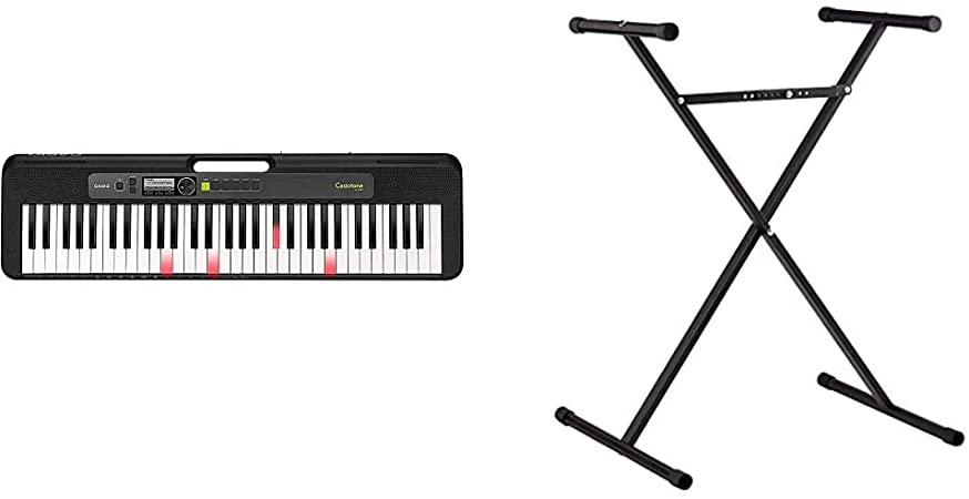 Casio, 61-Key Portable Keyboard with USB (LK-S250) & Casio ARST Single-X Adjustable Keyboard Stand, Black