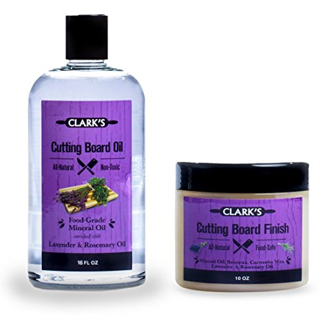 CLARK'S Cutting Board Oil & Wax (2 Bottle Set) | Lavender & Rosemary Scent | Cutting Board Oil (16oz) & Cutting Board Wax (10oz)