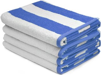 Large Beach Towel, Pool Towel, in Cabana Stripe - (Blue, 4 pack, 30x60 inches) - 100% Cotton - by Utopia Towel