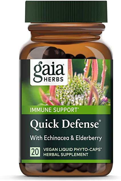 Gaia Herbs, Quick Defense, Fast-Acting Immune Support, Echinacea, Ginger Root, Sambucus Black Elderberry, Vegan Liquid Phyto Capsules, 20 Count