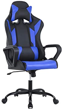 Ergonomic Office Chair PC Gaming Chair Desk Chair PU Leather Racing Chair Executive Computer Chair Swivel Rolling Lumbar Support (Blue)