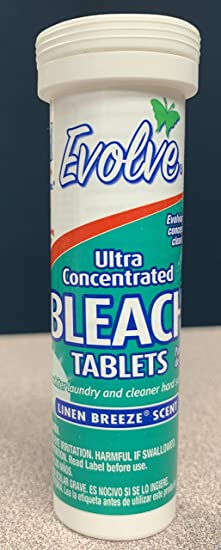 Evolve Bleach Tablets, 8ct Tube, Linen Breeze, Travel Size,