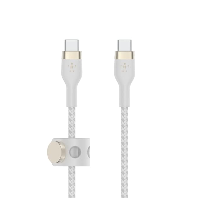 Belkin USB-C to USB-C Fast Charging Type C Cable, Charge and Sync Ultra Flexible Silicone, Double Nylon Braided Cable, 60W PD, USB-IF Certified 3.3 feet (1 meters) – White