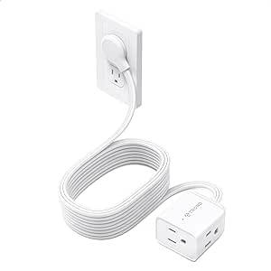 TROND 15ft Long Extension Cord Indoor, Right Angle Ultra-Thin Flat Plug, 3 Sided Multi Plug Outlets, 13 Amps, 1625W, Small Flexible SPT 16/3 Power Bar Cable Splitter, Home Office Dorm Room Essentials