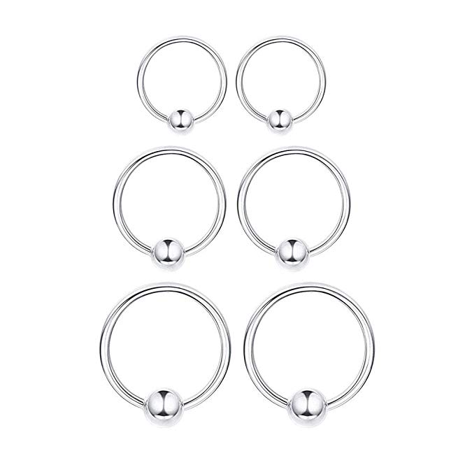 3 Pairs Sterling Silver Small Hoop Earrings Set 14K White Gold Plated Ball Bead Hoop Cartilage Earrings Helix Tragus Lip Nose Body Piercing for Women Men Girls, 8mm 10mm 12mm