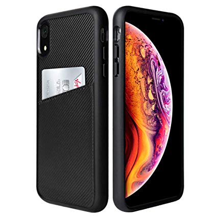 ZUSLAB [Fashion Back] Cover for Apple iPhone XR Wallet Case 2018 with Carbon Fiber Texture Leather Case with Card Holder Slot,Minimalist Pocket Case - Carbon Fiber Black