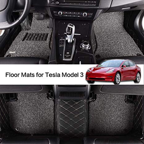 AOYMEI Floor Mats for Tesla Model 3 Custom Fit 2019 Double Layer Fully Surrounded Protection Waterproof All-Weather Heavy Duty Detachable Wire Loop Nonslip Front and Second Row (Black)