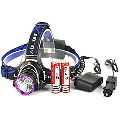 Ranphy 1800 Lumens LED Headlamp Rechargeable Flashlight 3 modes for Camping, Running, Hiking, Reading with Rechargeable Batteries   Car Charger   AC Charger