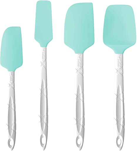 M KITCHEN WORLD Heat Resistant Silicone Spatulas Set - Rubber Spatula Kitchen Utensils Non-Stick for Cooking, Baking and Mixing - Ergonomic, Dishwasher Safe Bakeware Set of 4, Teal