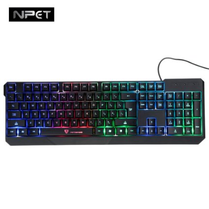 NPET K70 Waterproof Colorful LED Illuminated Backlit USB Wired Gaming Keyboard for PC