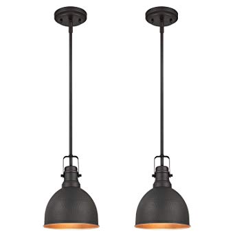 Westinghouse Lighting Westinghouse 6345600 One-Light Mini Pendant Industrial Hammered Oil Rubbed Bronze Finish with Highlights (2 Pack), Piece