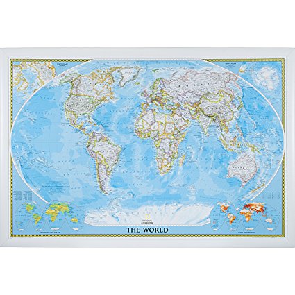 Craig Frames Wayfarer, Classic World Push Pin Travel Map, Satin White frame and Pins, 24 by 36-Inch