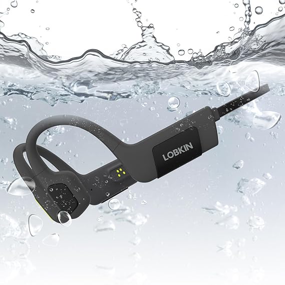 LOBKIN Open Ear Wireless Bone Conduction Headphones Bluetooth 5.3 - IP68 Saterproof Swimming Headphones Built-in 32G TF Card & Mic, Super Light Sport Headphones for Running Swimming & Cycling