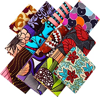 12 Pcs African Print Fabric Fat Quarters Scraps African Fabric by Yard for Sewing Face Covering Make, Craft Projects and DIY Patch Work, 19.5 x 15.7 Inch/ 50 x 40 cm