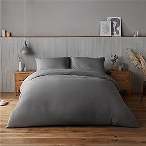 Silentnight Supersoft Collection Charcoal Duvet Cover Set. Supersoft Snuggly Easy Care Duvet Cover Quilt Bedding Set - Double (200cm x 200cm)   2 Matching Pillowcase