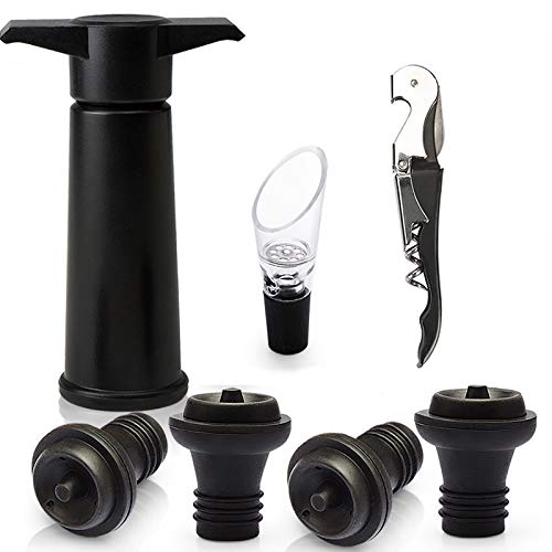 Alliebe Wine Saver Stoper Vacuum Pump Preserver with 4 pcs Valve Air Bottle Stoppers,Wine Opener and Wine Pourer