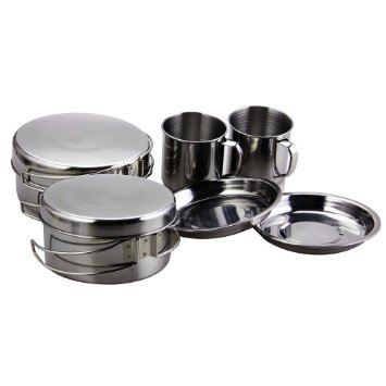 BeGrit Backpacking Camping Cookware Picnic Cooking Cook Set for Hiking (8pcs/set, 410 Stainless Steel)