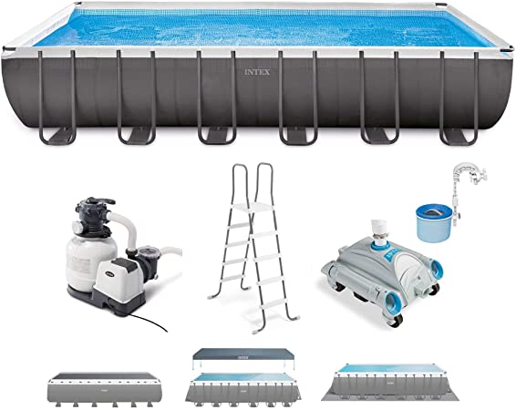 Intex 26363EH Ultra XTR 24ft x 12ft x 52in Frame Above Ground Rectangular Swimming Pool with Pump and Automatic Vacuum Cleaner with a 1.5-Inch Fitting