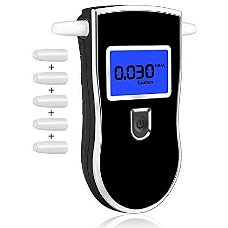 Breathalyzer, Breath Alcohol Tester,Professional Digital Breathalyzer, Portable Breath Alcohol Tester with 5 Mouthpieces Battery Power Alcohol Detector High-Precision for Home Use