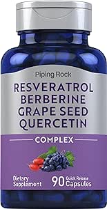 Piping Rock Resveratrol Berberine Grape Seed & Quercetin | 90 Capsules | Non-GMO, Gluten Free Supplement