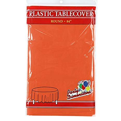 Orange Round Plastic Tablecloth - 4 Pack - Premium Quality Disposable Party Table Covers for Parties and Events - 84” - By Party Dimensions