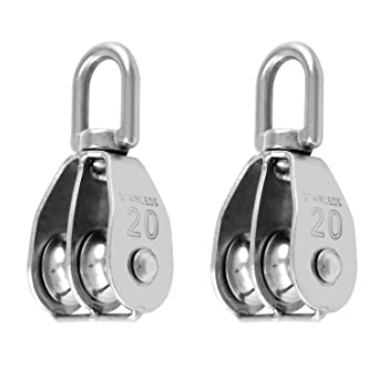 QWORK Lifting Double Pulley Block, M20 Stainless Steel Double Pulley Roller, 2 Pieces