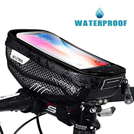 Faireach Bike Handlebar Bag with Mobile Phone Holder, Bicycle Frame Top Tube Pouch, Waterproof Cycle Cell Phone Mount with Touch Screen Window, for iPhone Samsung Smart Phone up to 6.5''
