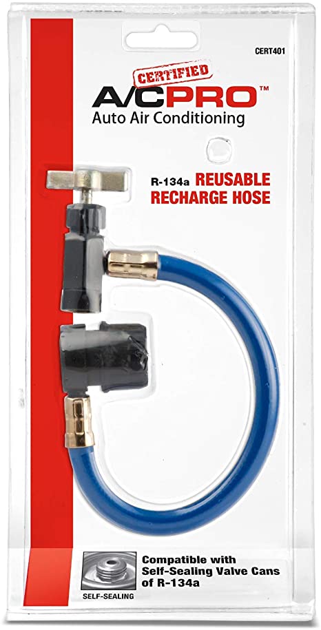 Certified AC Pro Car Air Conditioner Hose for R134A Refrigerant, Recharge Kit for Cars & Trucks & More, Reusable, 8 in, CERT401-1