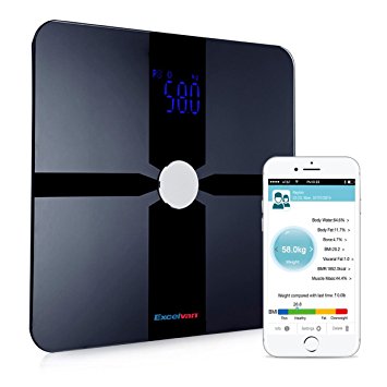 Excelvan Bluetooth Body Fat Smart Weight Scale with Fitness App & 8 Parameters Body Composition Monitor with Extra Large Display (400 lb)