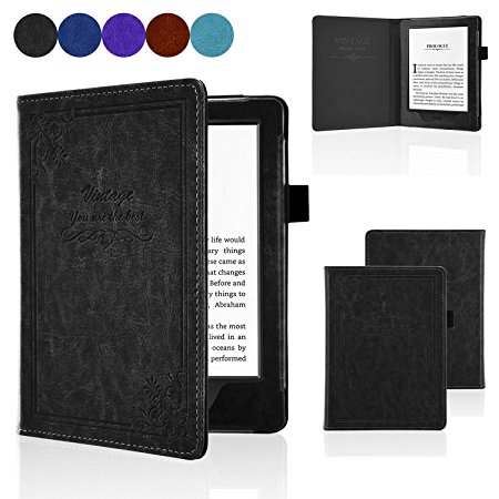 ACdream All-New Kindle 8th Generation 2016 Case, Form Fitting Premium Leather Cover Case for 2016 All-New Kindle 6'' E-reader with Auto Wake Sleep feature, Vintage Black