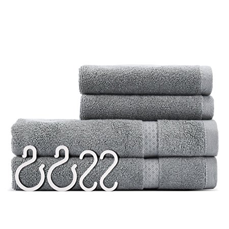 Hand Towels Bathroom Sets ULG Cotton Washcloth Luxury Hotel Grey Towel Use for Bath Hand Face Gym and Spa 2 Hand Towels 13"x 30" and 2 Washcloths 13"x 13" Gray