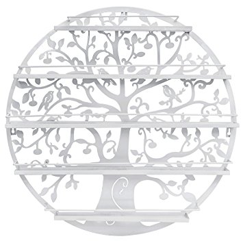 Sorbus Wall Mounted 5 Tier Nail Polish Rack Holder - Tree Silhouette Round Metal Salon Wall Art Display (White)