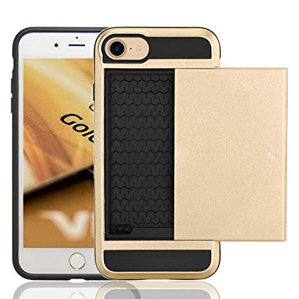 iPhone 8 & iPhone 7 Case, Anzuo Wallet Case Card Slot Shell Impact Resistant Protective Shell Wallet Cover Shockproof Case Compatible Apple iPhone 7 /iPhone 8 (Gold)