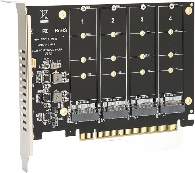 Dpofirs NVMe PCIe Adapter, M.2 PCIE Adapter NVMe M.2 to PCIe 4.0 X16 Protocol 4 Bay SSD Transfer Expansion Card M.2 RAID X16 Split Card Support 2230 2242 2260 2280