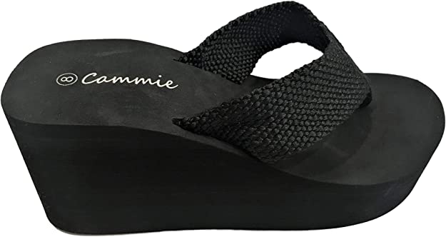 Cammie HH5512-L Women High Wedge Platform Slides Flip Flop Open Toe Sandal Black