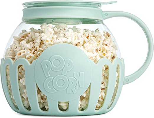 Ecolution Original Microwave Micro-Pop Popcorn Popper, Borosilicate Glass, 3-in-1 Lid, Dishwasher Safe, BPA Free, 3 Quart Family Size, Aqua