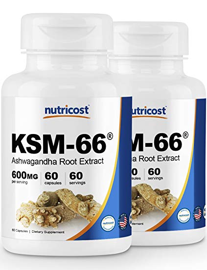Nutricost KSM-66 Ashwagandha Root Extract 600mg, 60 Veggie Caps (2 Bottles) - High Potency 5% Withanolides - with BioPerine - Organic Full-Spectrum Root Extract