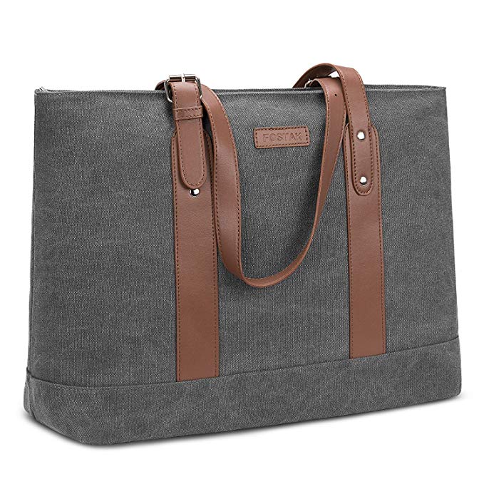 Utotebag Women Laptop Tote Bag, 15.6 Inch Notebook Ultrabook Shoulder Bag Lightweight Canvas Briefcase Classic Handbag Handle Adjustable Work Travel Business Bag (Canvas Dark Grey)