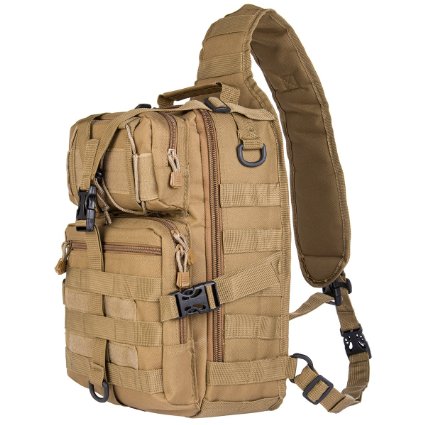 Hikingworld 20L Small Tactical MOLLE Sling Pack - Compact and Versatile - Shoulder Pack Backpack Chest Pack or Hand Carry - Military Assault Style Rucksack