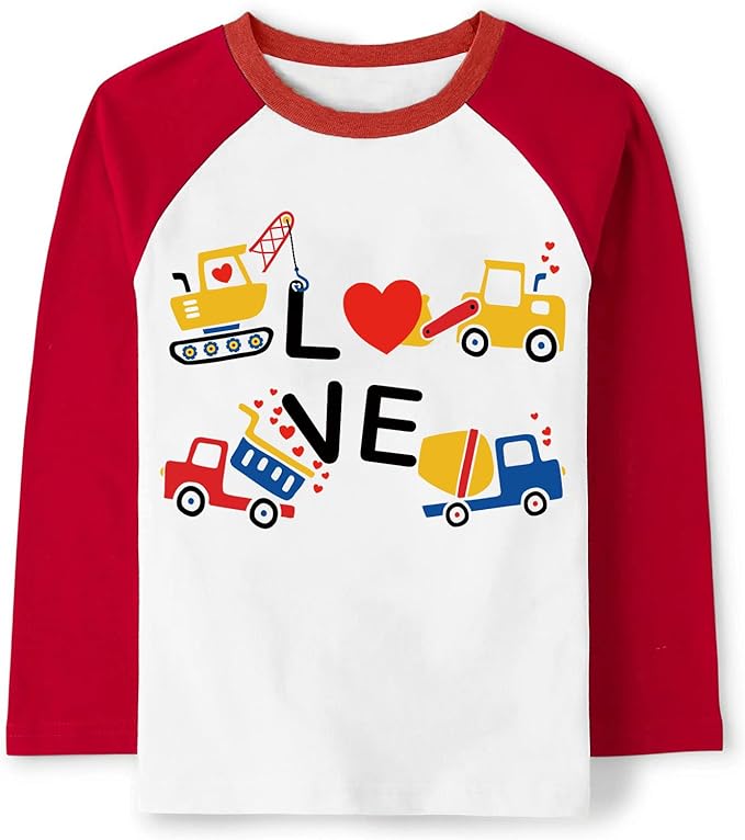 Valentine's Day Shirt for Boys Girls Monster Truck Heart Tops Toddler Kids Long Sleeve Raglan Tees