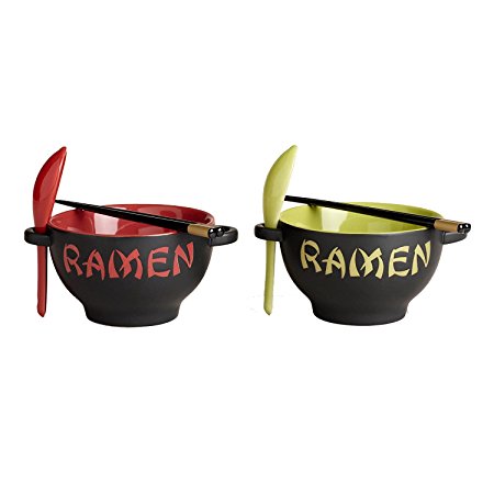 Ramen Bowl Set (2 Set (1 Red, 1 Green))