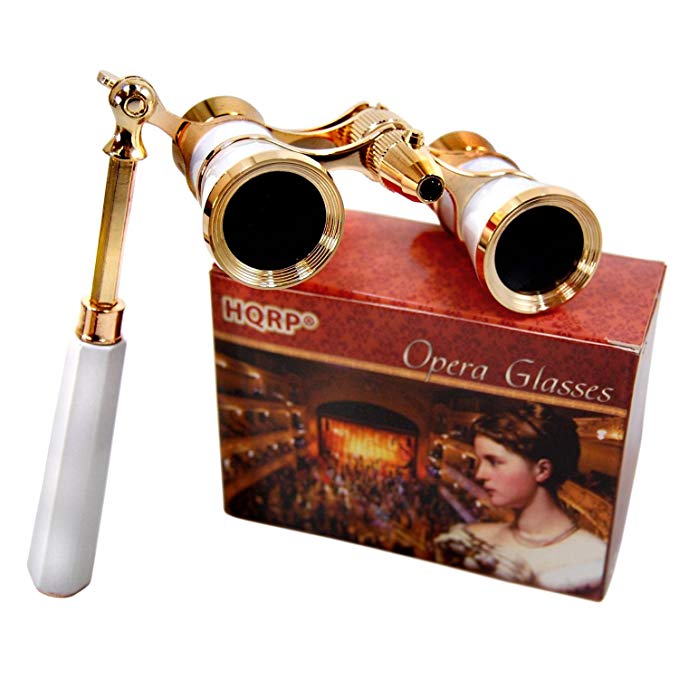 HQRP Opera Glasses s w/Crystal Clear Optic (CCO) 3 x 25 with Built-in Foldable Handle and Red Reading Light