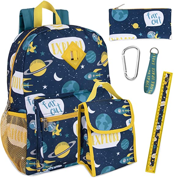 Boy's 6 in 1 Backpack Set With Lunch Bag, Pencil Case, and Accessories (Space)