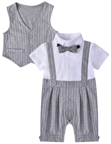 ZOEREA Baby Boy Gentleman Rompers Striped Toddler Suit 2pcs Outfit Wedding