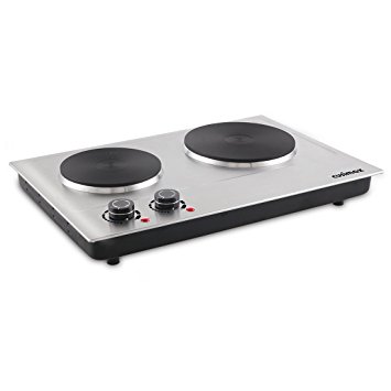 Cusimax 1800W Double Hot Plate , Stainless Countertop Burner, Silver Portable Electric Cooktop, CMHP-C180