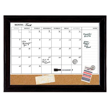 Quartet Dry Erase Calendar Board, Magnetic, Combination Dry Erase & Cork, 17 x 23 Inches, Black Frame (79275)