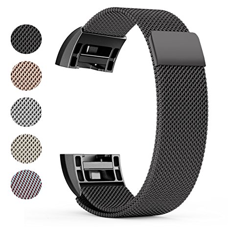 Soulen Fitbit Charge 2 Band, Milanese Loop Stainless Steel Replacement Accessories Magnetic Metal Clasp Large Small Fitbit Charge 2 Wirstband
