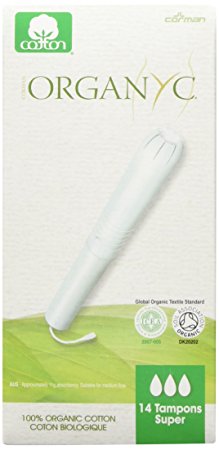 Organyc 100% Organic Cotton Tampons with Applicator for Sensitive Skin, SUPER, 14 count