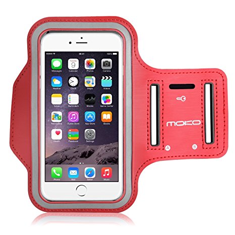 MoKo Armband for iPhone 6s Plus / 6 Plus, Sweatproof Sports Armband Running Arm Band for iPhone 6S Plus, 6 Plus, Samsung S8 Plus, S7 Edge, Note 4 / 5, J7, BLU, Red (Fits Arm Girth 12.6"-19.3")