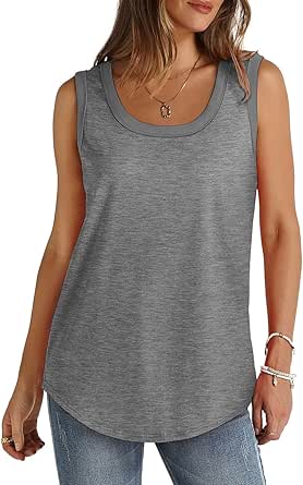 Loose Tank Tops for Women Summer Round Neck Sleeveless T-shirts Tees Loose Fit Flowy Shirts Going Out Tunic Tops Dressy